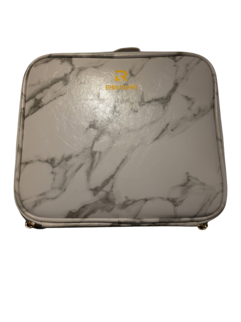 Reinvei Marble-Print Cosmetic Case in White with Gold Accents - Picture 3 of 3